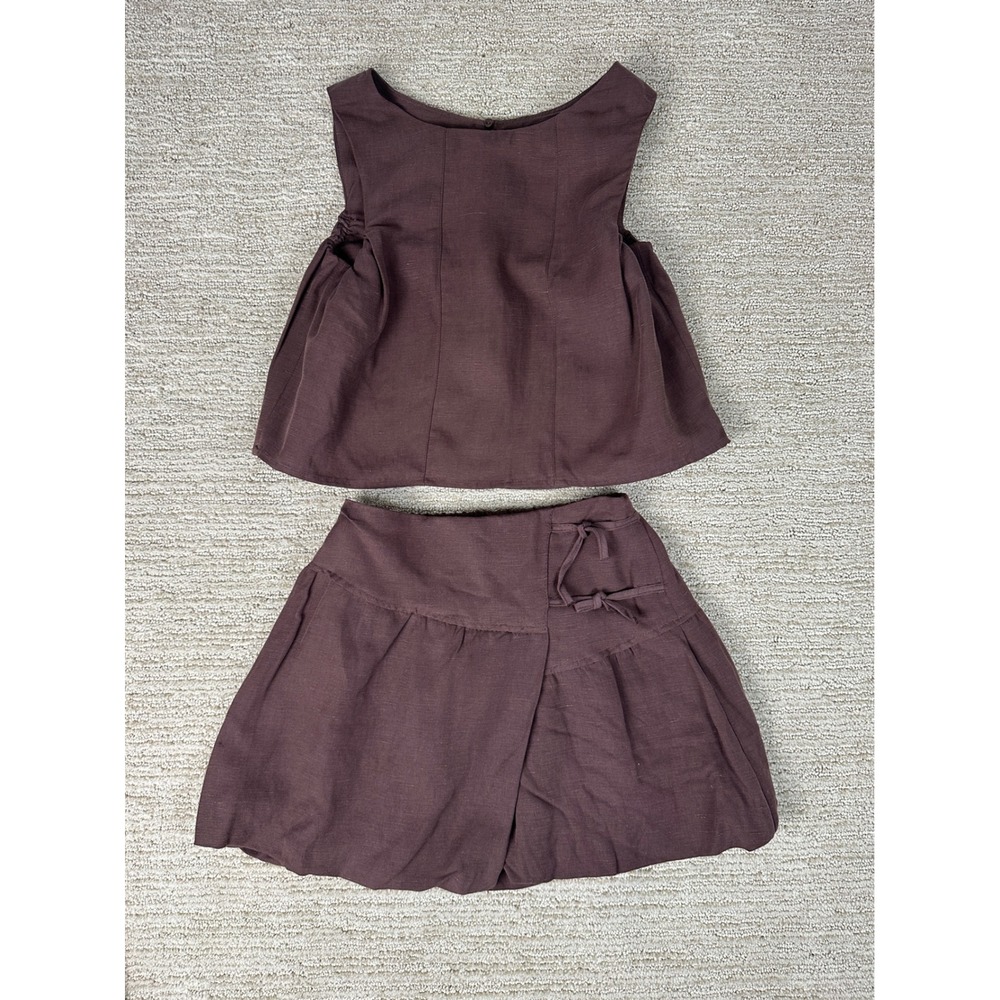 Zara Girls Brown Linen Blend 2 Piece Set Crop Top Wrap Skirt Size 13-14 164cm